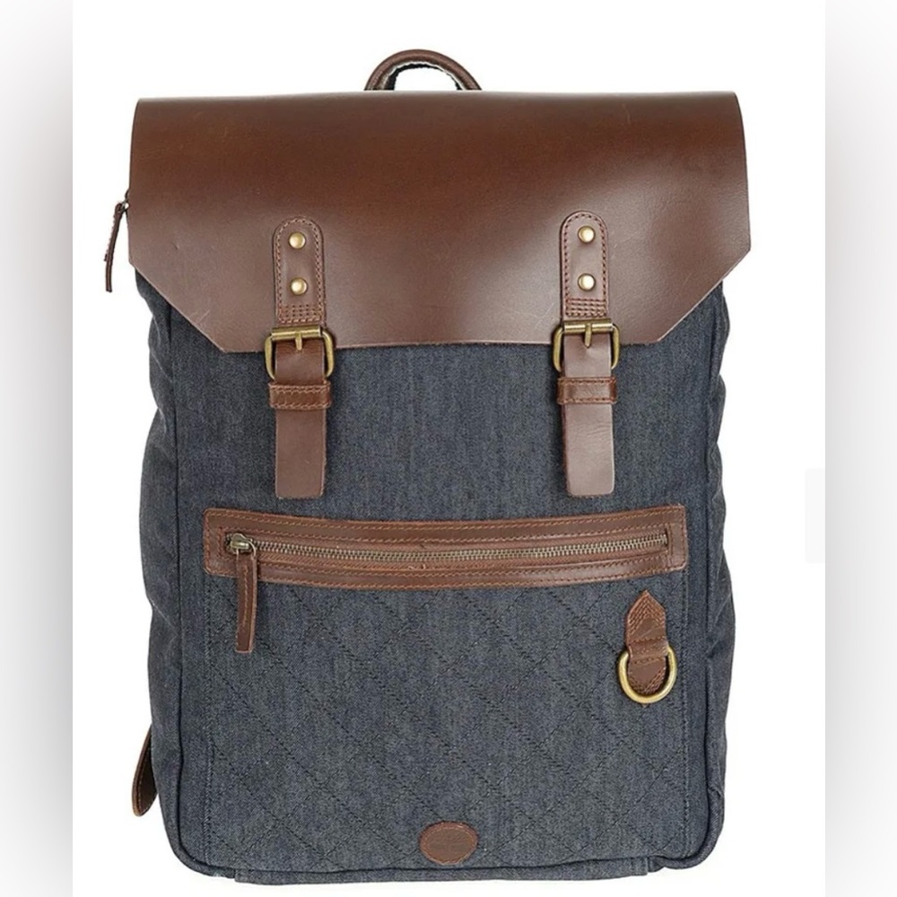TIMBERLAND - BACKPACK - DARK DENIM and BROWN LEATHER
